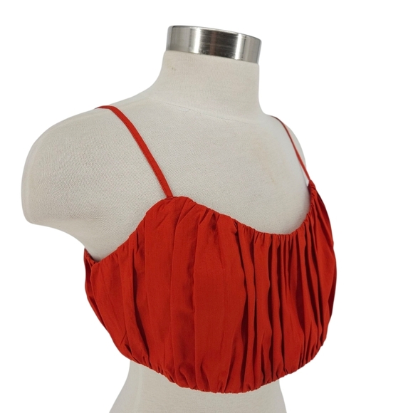 Abercrombie & Fitch Pleated Bralette Crop Tank Top Red Orange Ruched Shirt Large - Picture 3 of 9